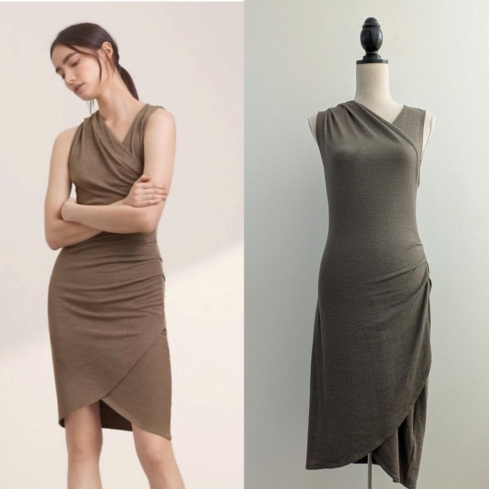 Wilfred Free Izidora Ruched Olive Green Dress Aritzia